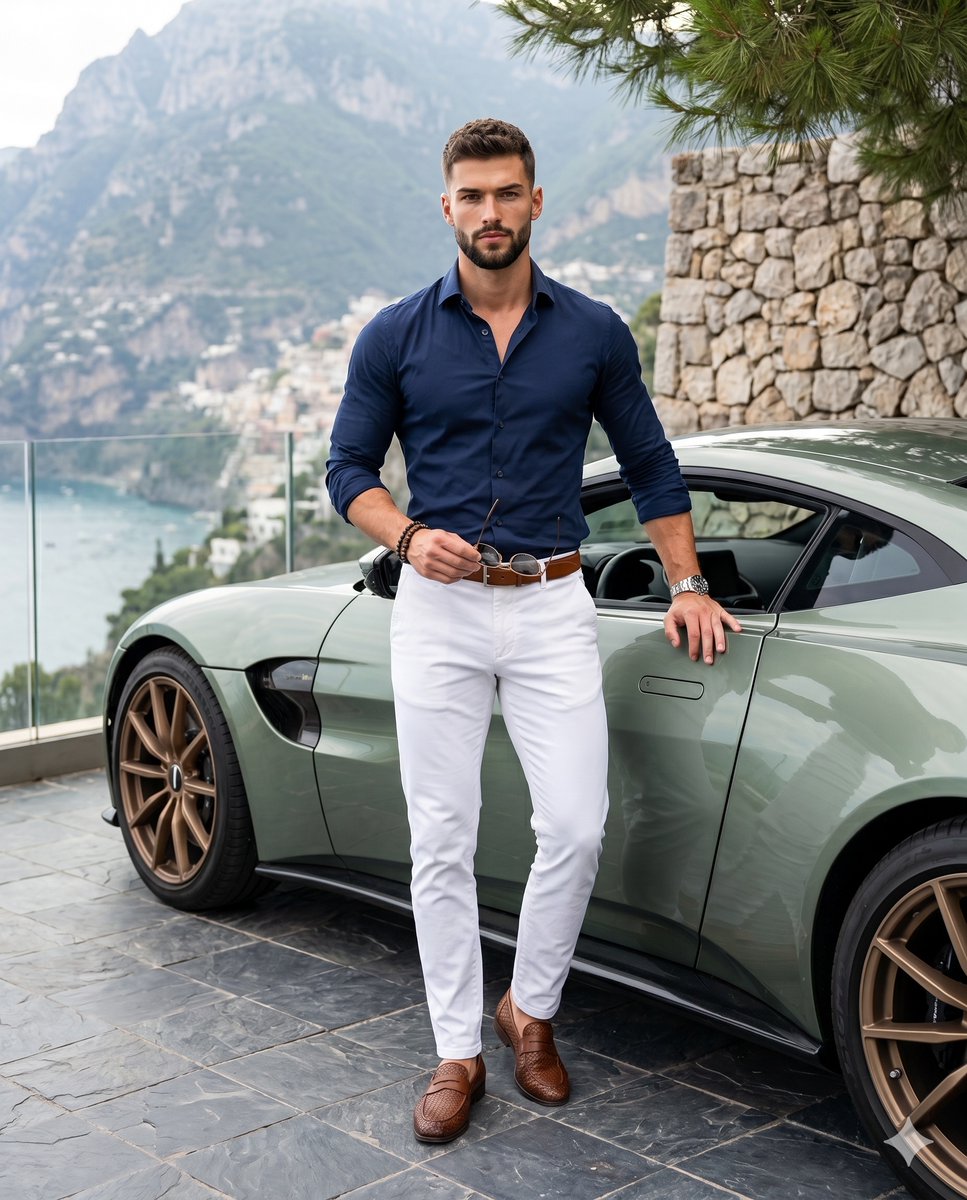 AI Prompt for Luxury Automotive Photography Ideas with Male Vogue Model