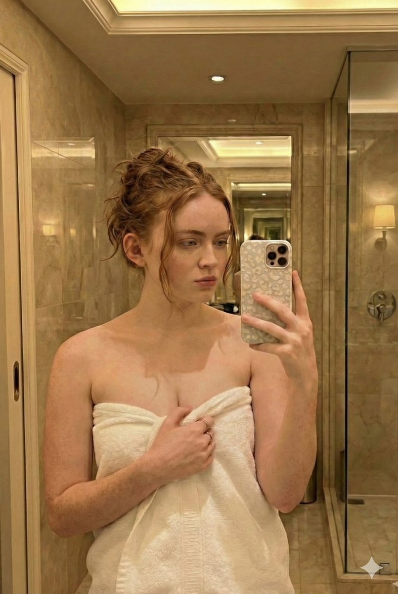AI Prompt for Luxury Bathroom Selfie with Redhead Model