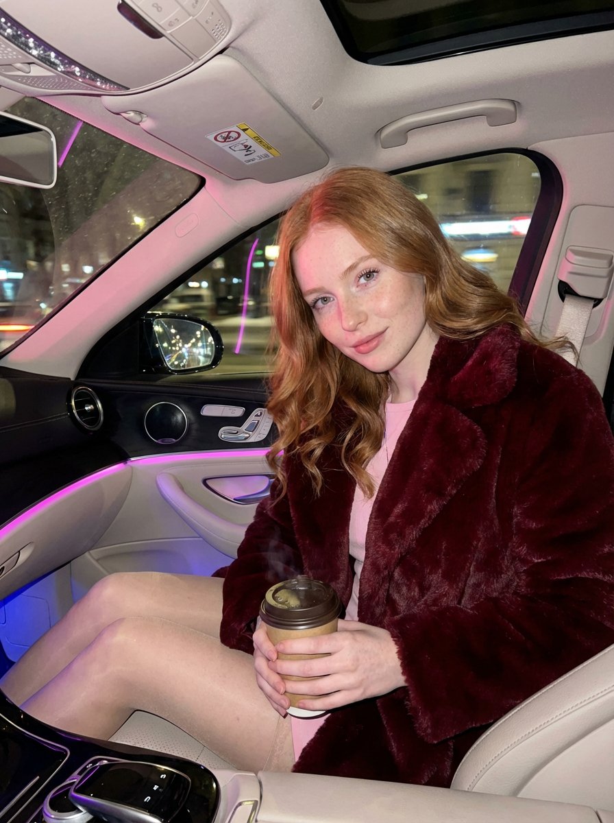 AI Prompt for Luxury Car Interior Portrait with Neon Lighting
