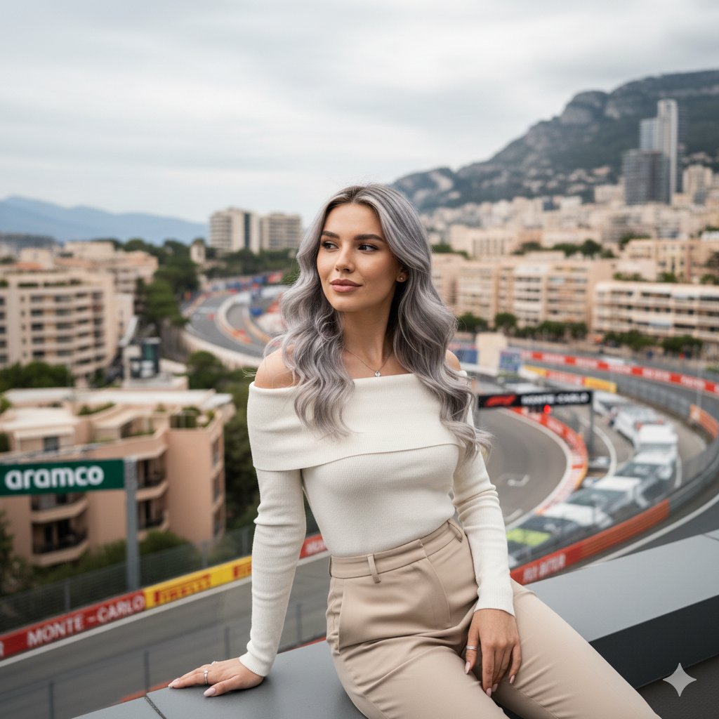 AI Prompt for Luxury Editorial Rooftop Portrait of Young Woman in Monaco