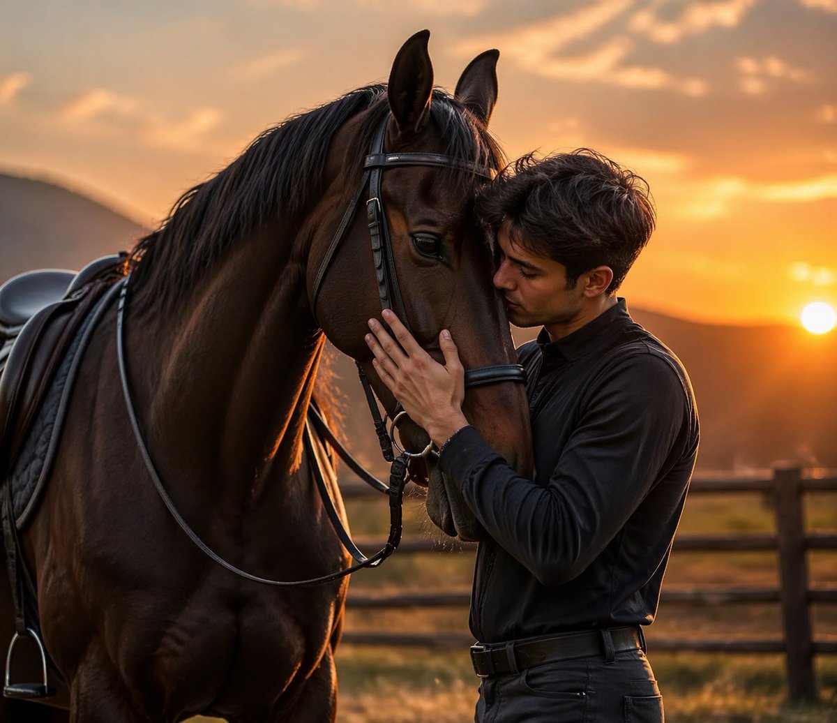 AI Prompt for Luxury Equestrian Portrait at Sunset
