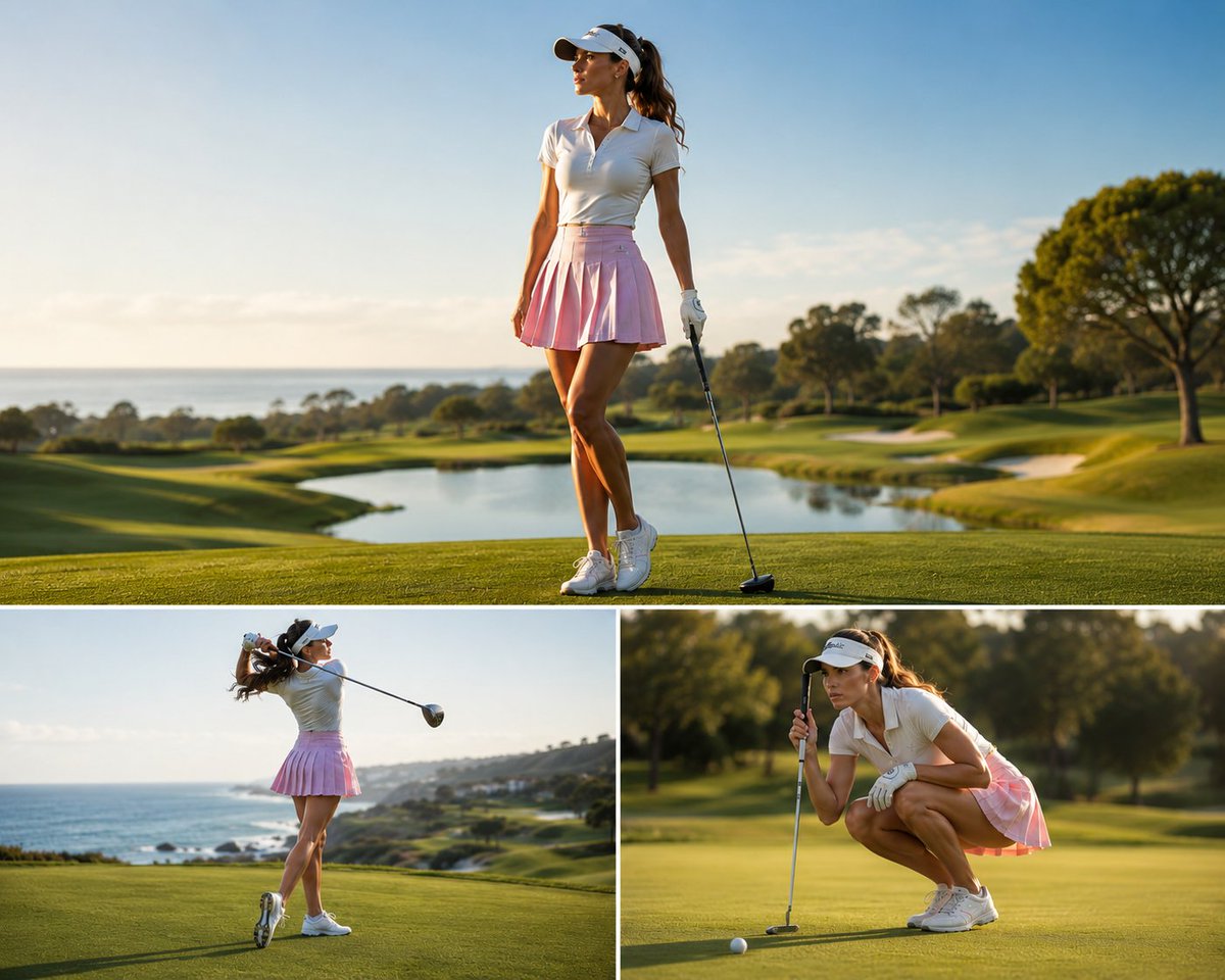 AI Prompt for Luxury Golf Editorial Collage with Female Golfer - High-Quality Sports Image