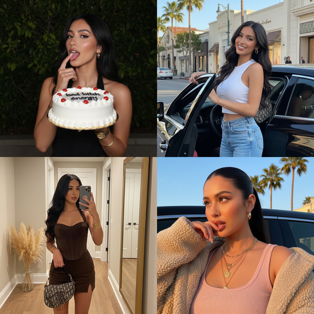 AI Prompt for Luxury Lifestyle 2x2 Grid Collage: Glamorous Influencer Photos