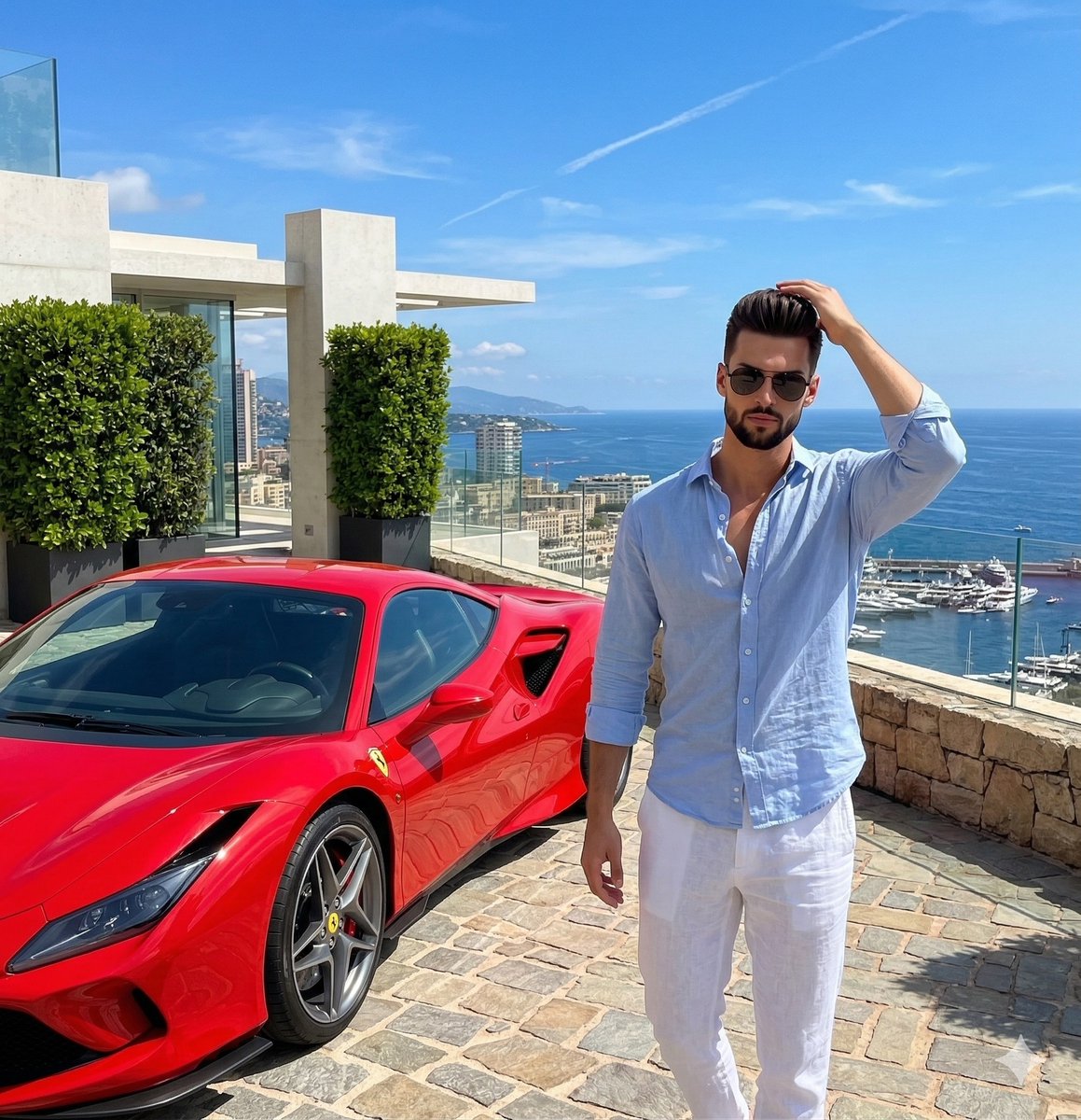 AI Prompt for Luxury Lifestyle Photography with Red Sports Car