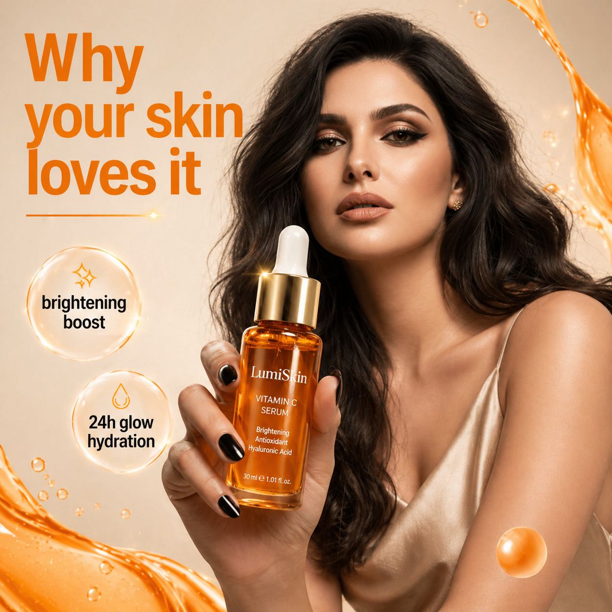 AI Prompt for Luxury Product Photography with a Model and Serum Bottle