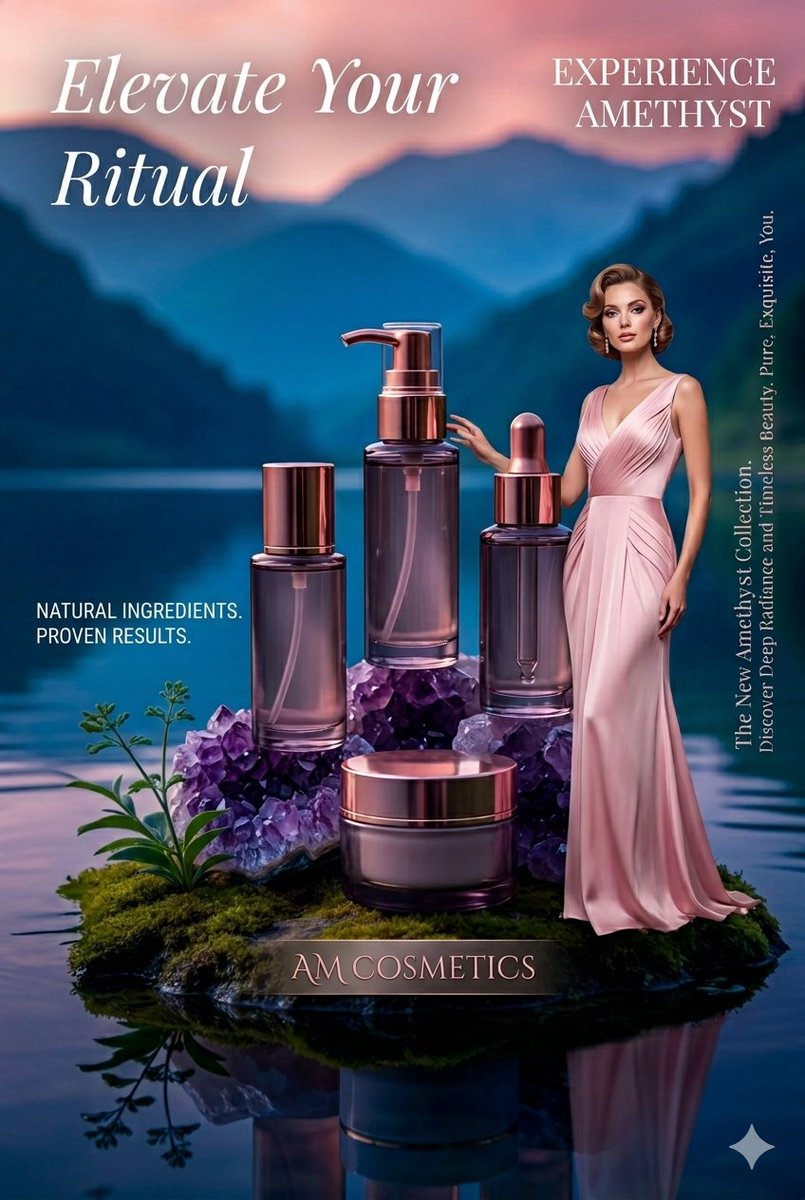 AI Prompt for Luxury Skincare Product Photography on an Amethyst Geode