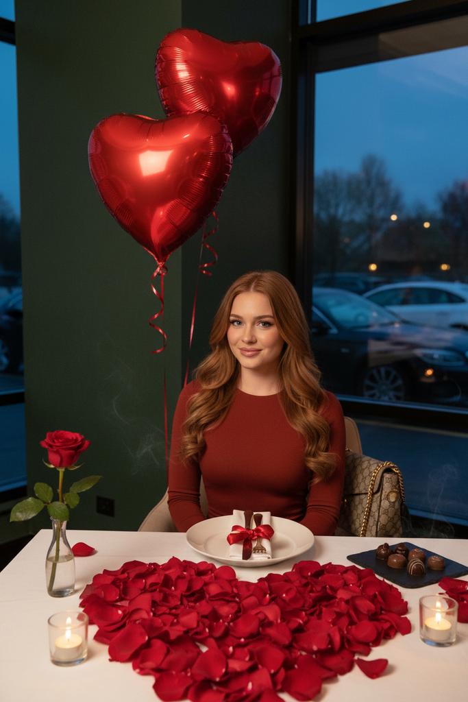 AI Prompt for Luxury Valentine's Day Dinner Photo Session with Reddish-Brown Hair Model