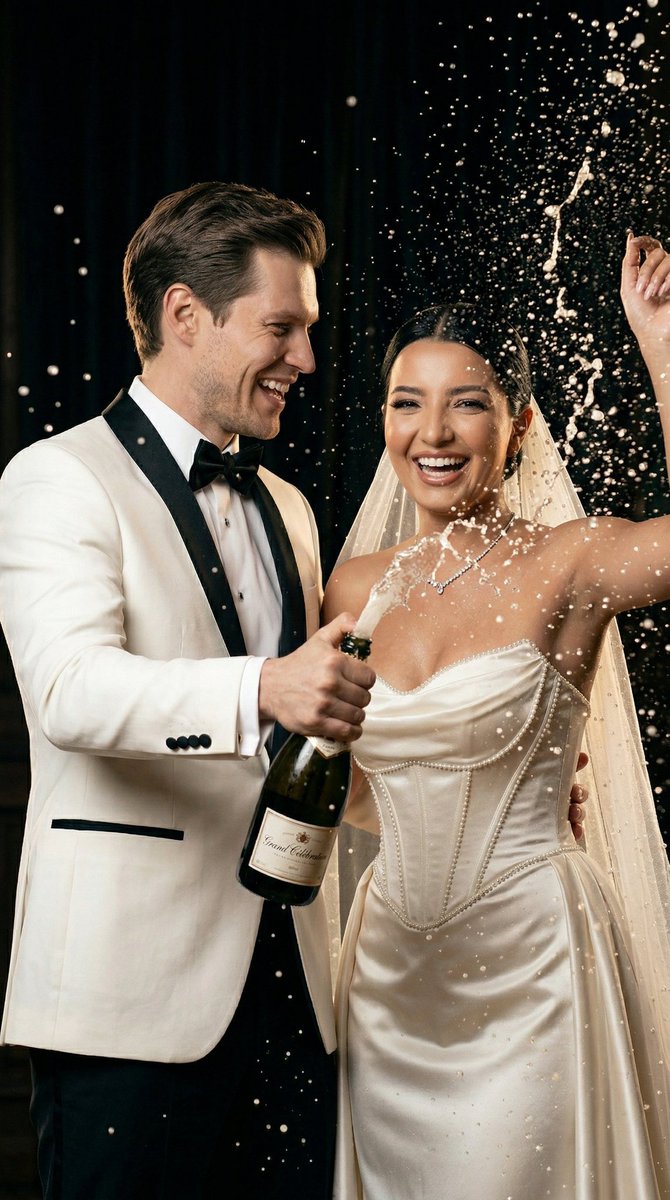 AI Prompt for Luxury Wedding Campaign Image with Frozen Champagne Splash