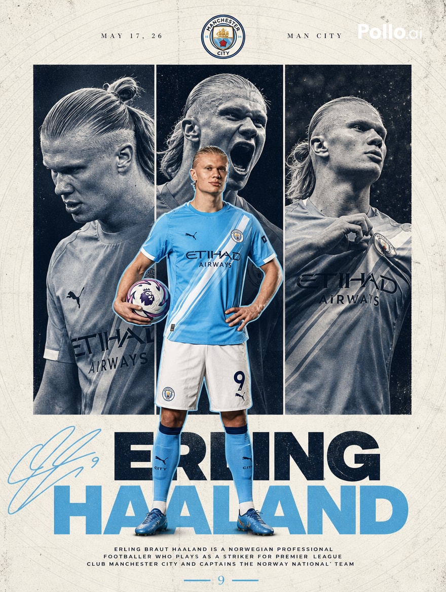 AI Prompt for Manchester City Player Poster in Editorial Sports Collage Style