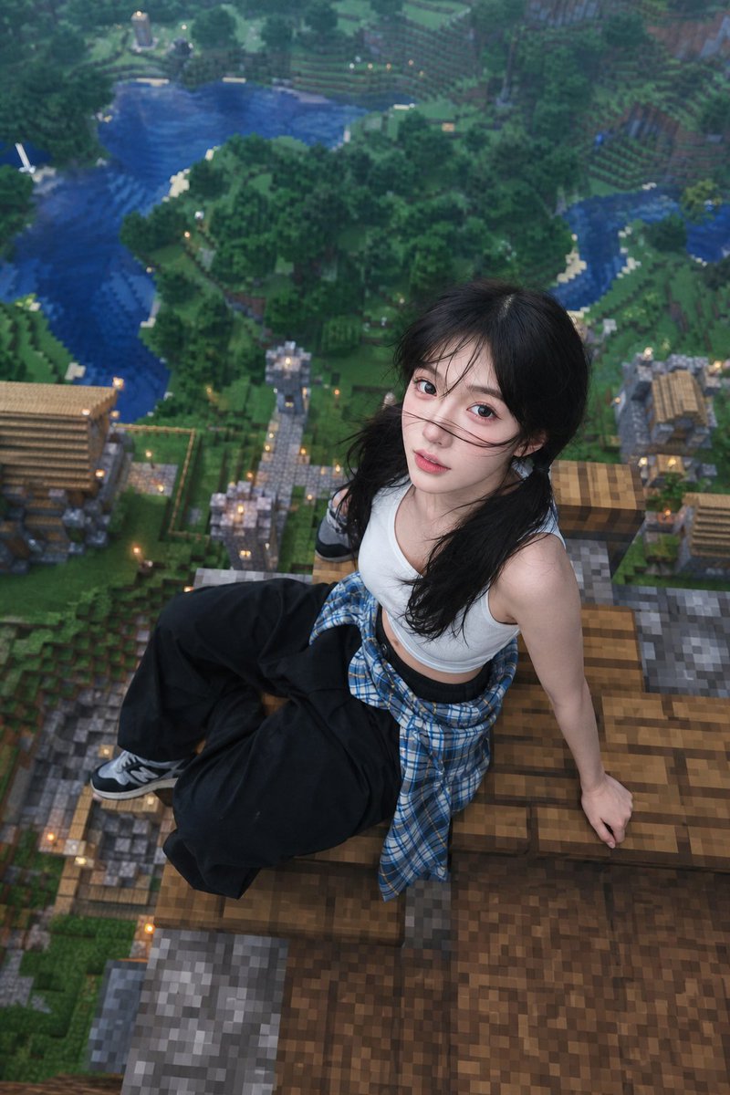 AI Prompt for Minecraft-Inspired Rooftop Portrait