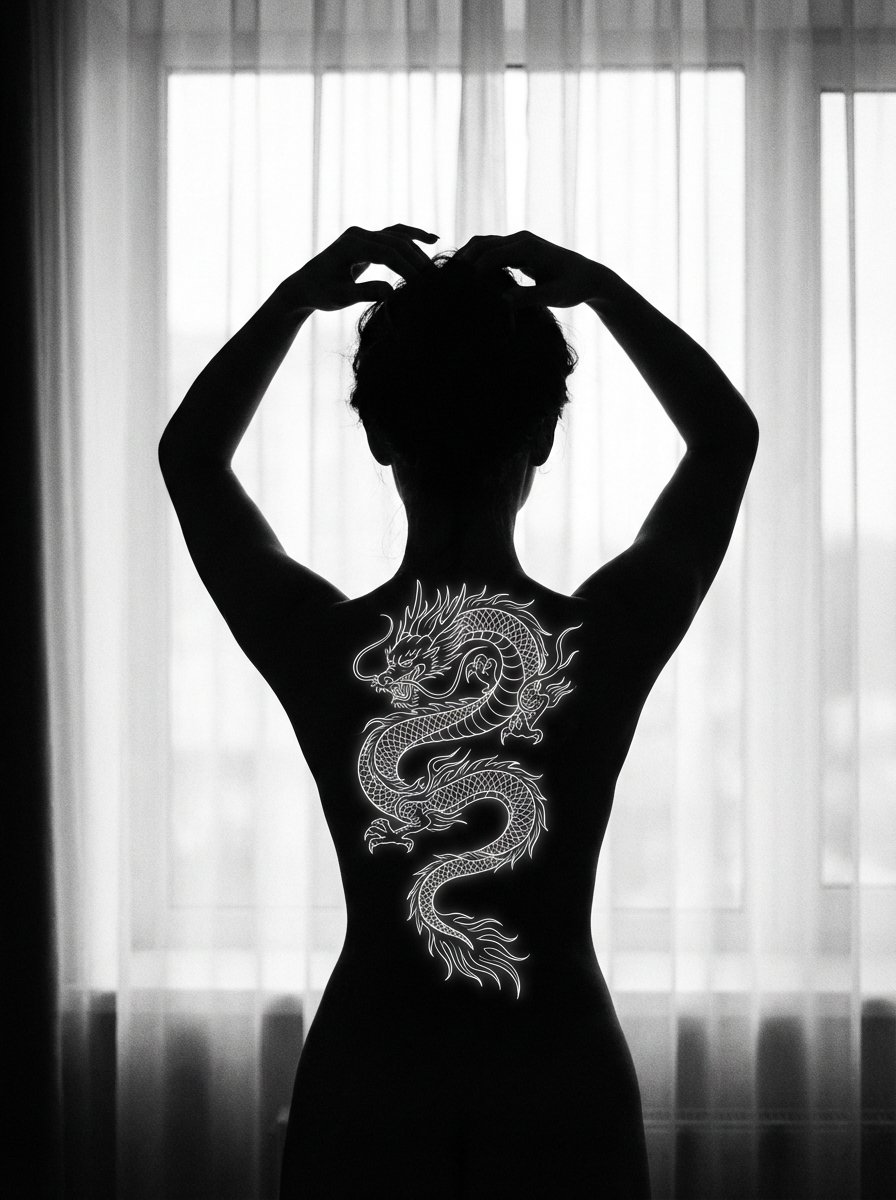 AI Prompt for Minimalist Dragon Tattoo Silhouette Portrait
