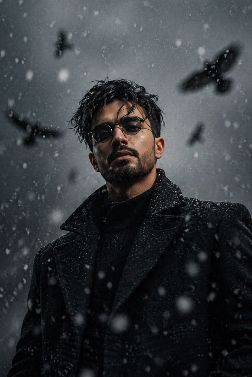 AI Prompt for Minimalist Winter Portrait with Ravens and Snow