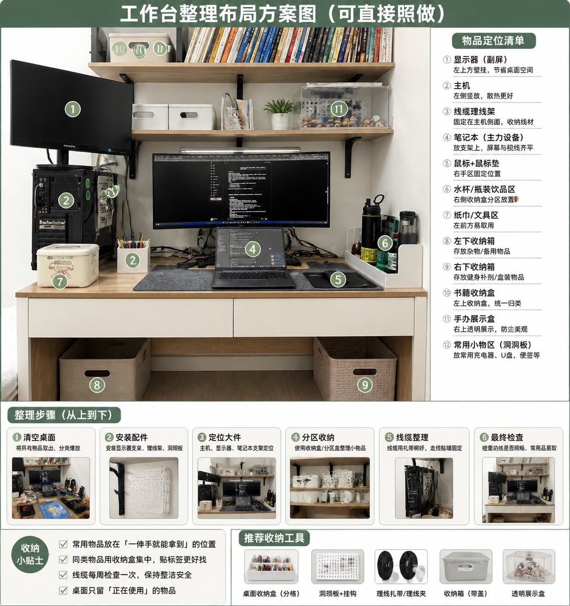 AI Prompt for Minimalist Workspace Design: Generate Organized Desk Layout Infographic