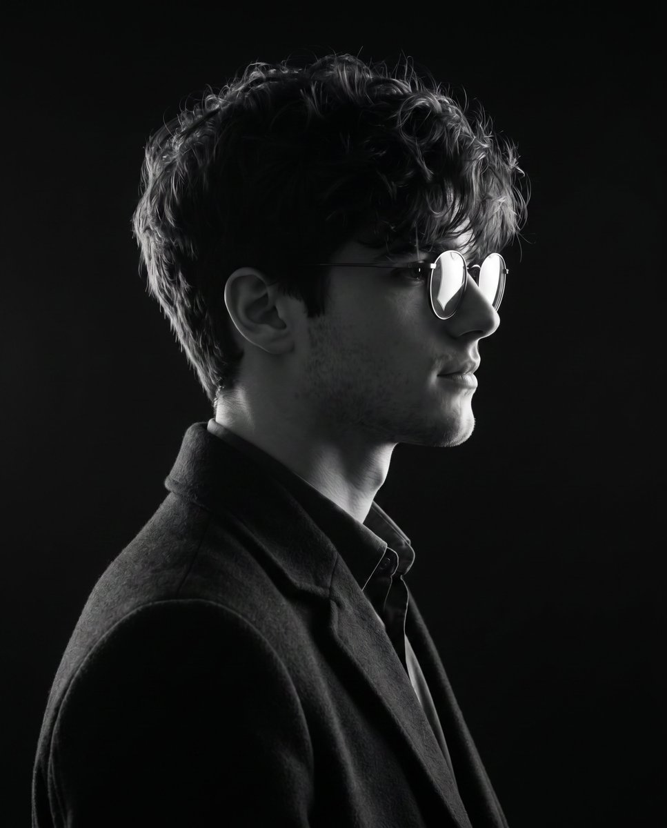 AI Prompt for Monochrome Side-Profile Portrait with Rim Lighting and Dark Background