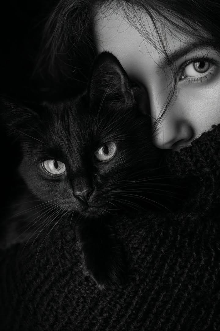 AI Prompt for Moody Black and White Portrait Photography with Cat