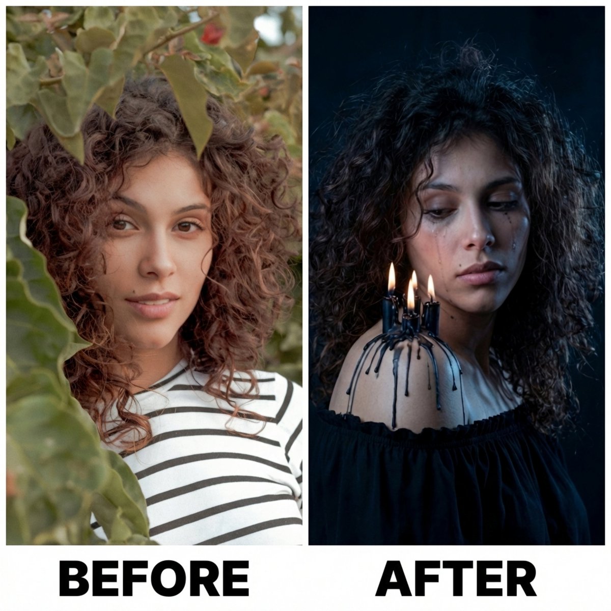 AI Prompt for Moody Black Candle Portrait Photography