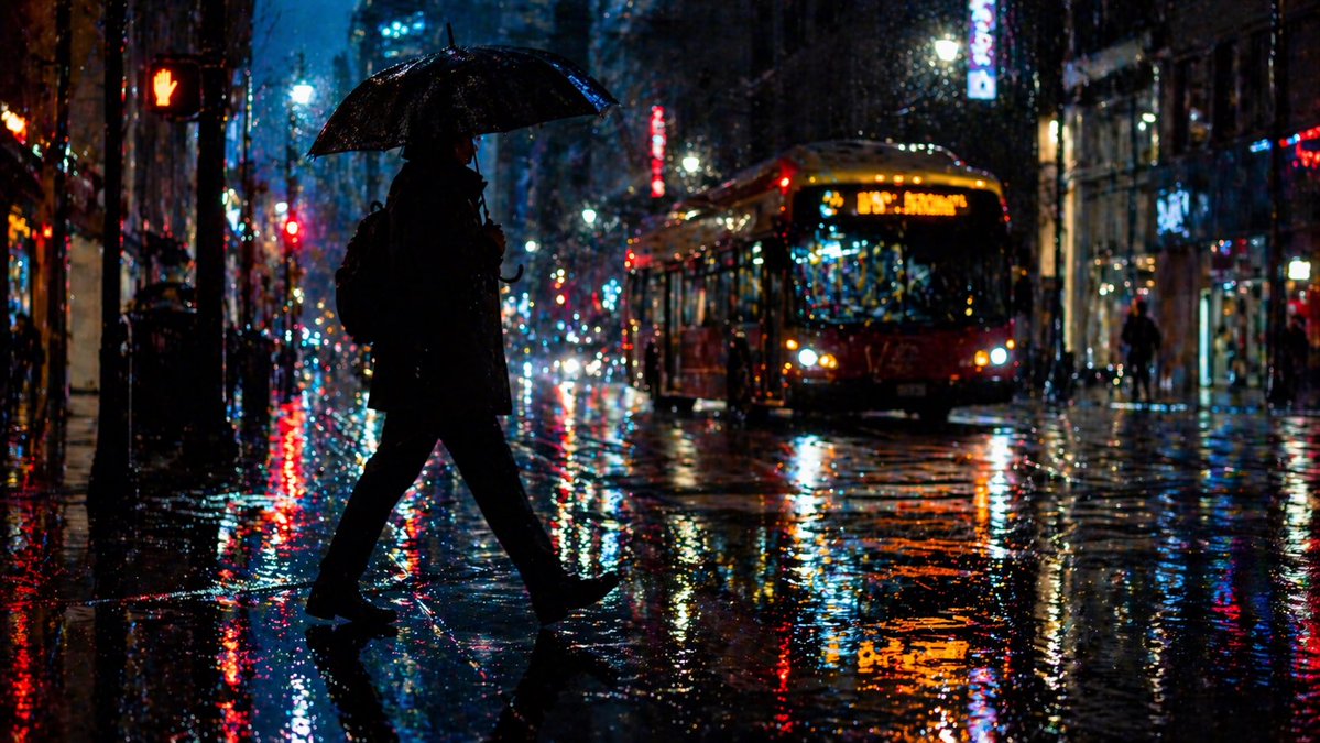 AI Prompt for Moody Cityscape Photography with Pedestrian