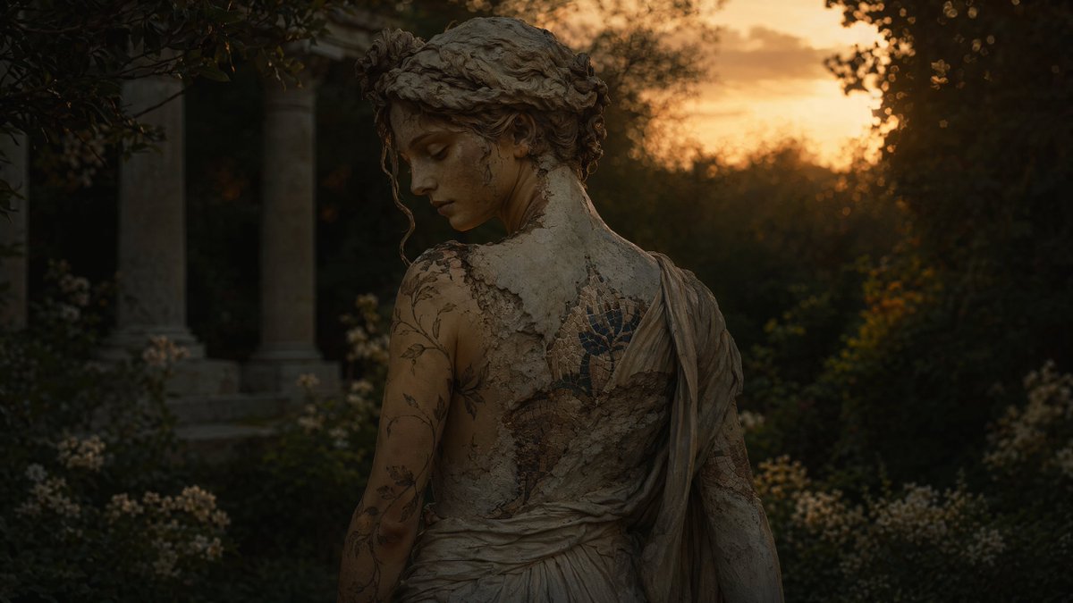 AI Prompt for Moody Fine Art Photography of Classical Woman in Ruined Garden