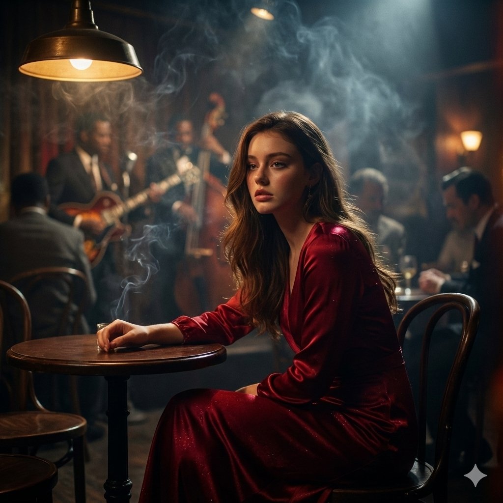 AI Prompt for Moody Jazz Club Portrait with Glamorous Woman