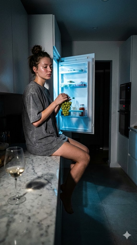 AI Prompt for Moody Late-Night Kitchen Portrait with Cold Light