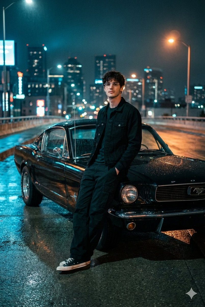 AI Prompt for Moody Nighttime Photography with Retro Car