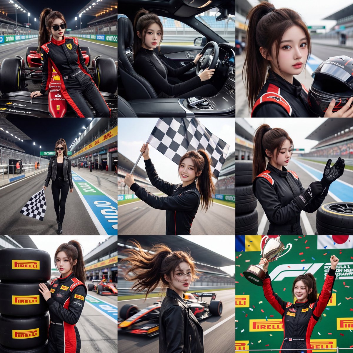 AI Prompt for Motorsport Glamour 3x3 Photo Collage with Formula 1 Background
