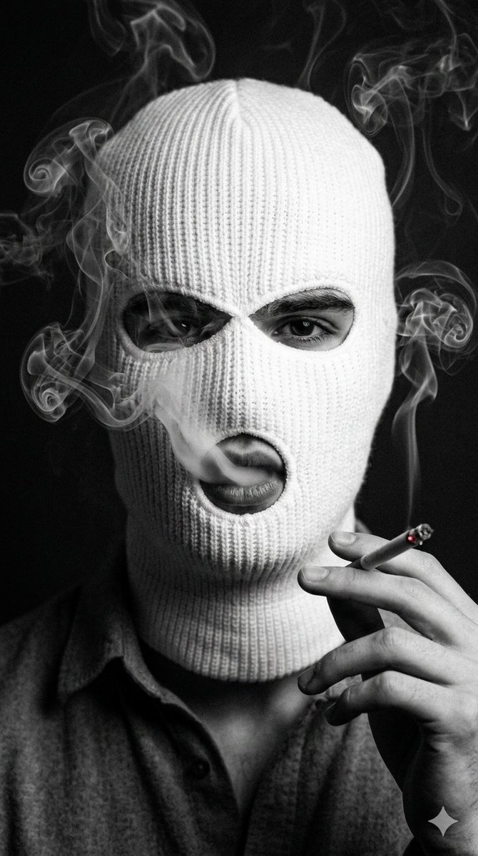 AI Prompt for Noir Portrait with Balaclava and Cigarette Smoke Effect