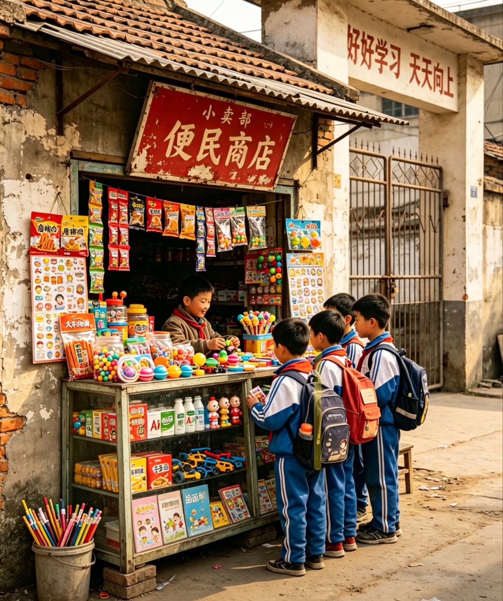 AI Prompt for Nostalgic Chinese School Scene - Photorealistic Street Image for Documentaries