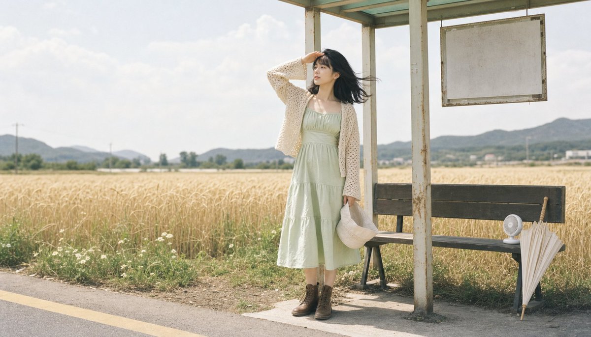 AI Prompt for Nostalgic Korean Idol Summer Portrait with Retro Vintage Vibes