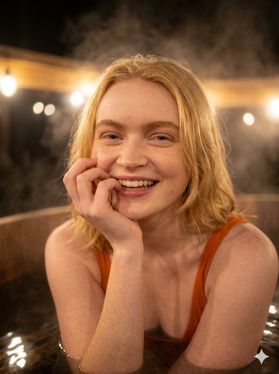 AI Prompt for Outdoor Hot Tub Portrait at Night