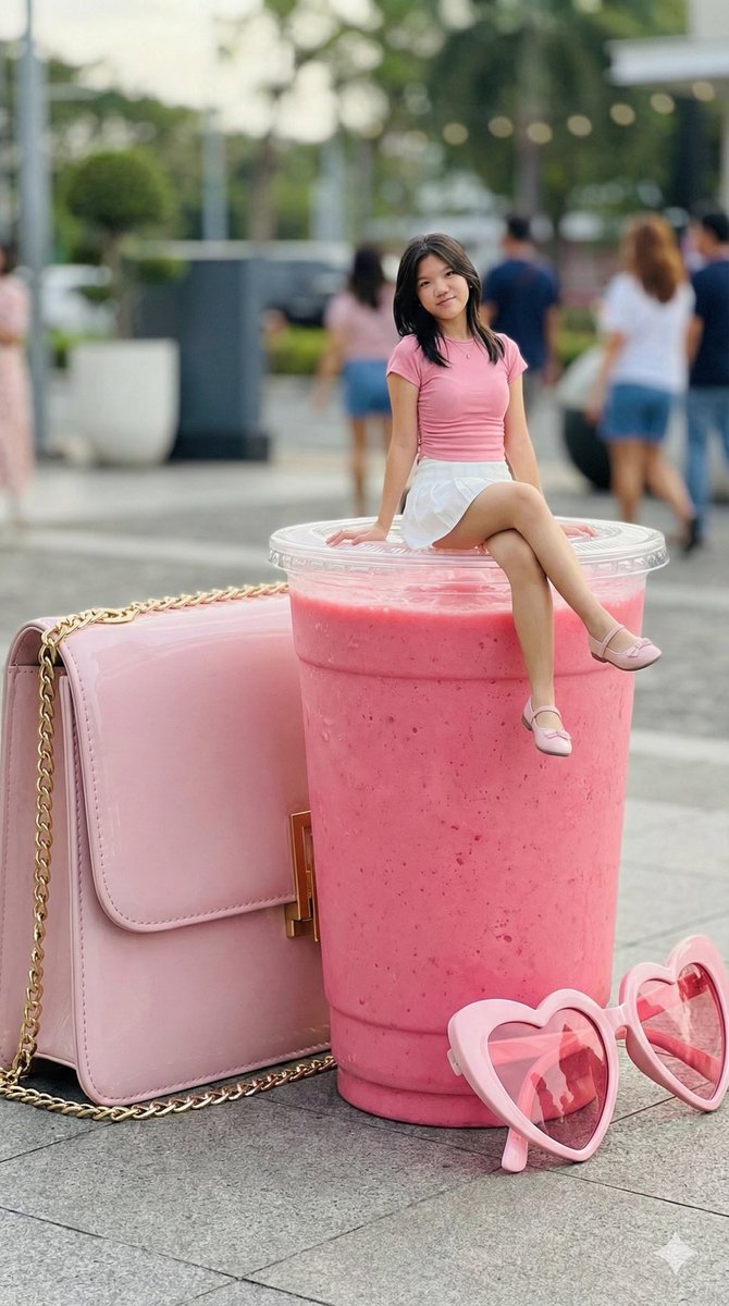AI Prompt for Oversized Food Scene with Woman