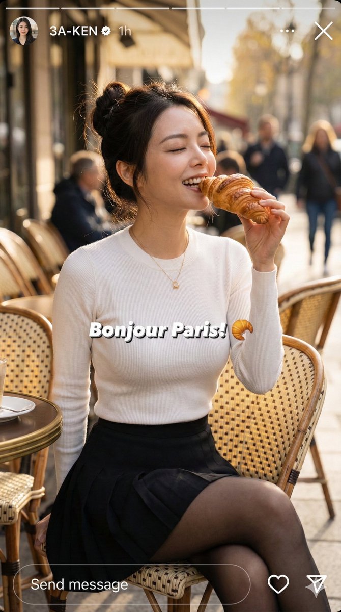 AI Prompt for Parisian Cafe Selfie with Croissant
