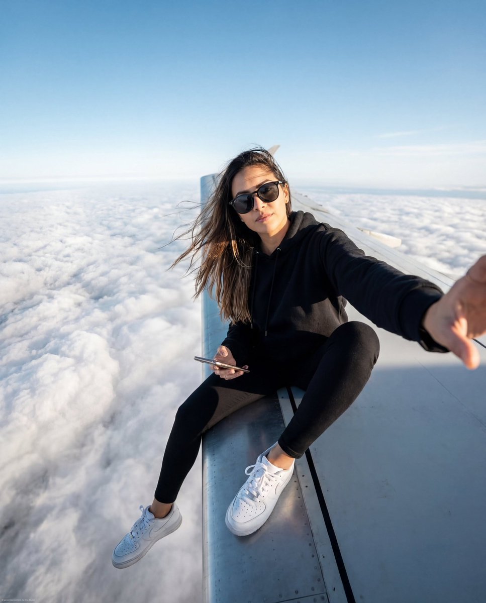 AI Prompt for Photorealistic Airplane Wing Selfie in Cinematic Style