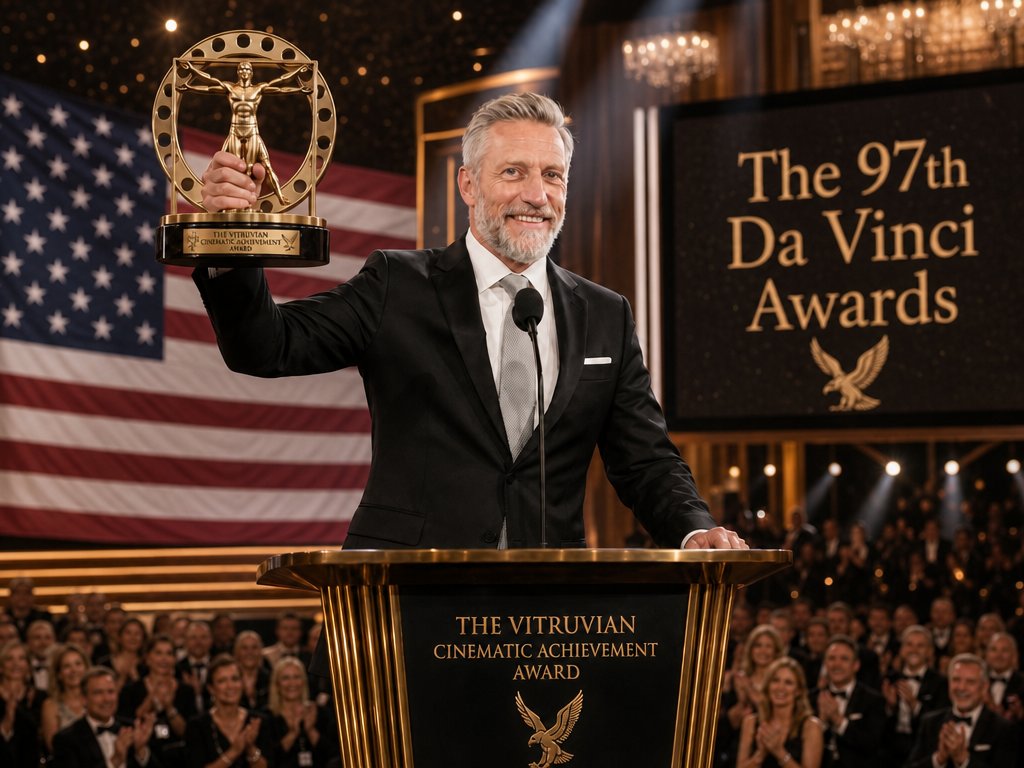 AI Prompt for Photorealistic Awards Gala Scene with Vitruvian Trophy