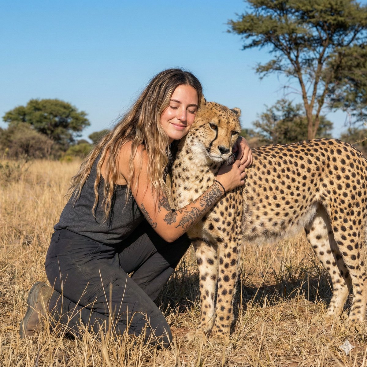 AI Prompt for Photorealistic Cheetah Hug Scene in the Savannah