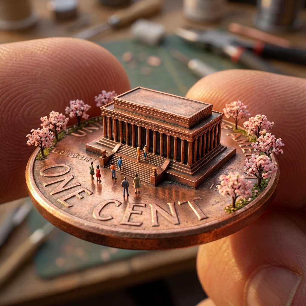 AI Prompt for Photorealistic Copper Penny Diorama Rendering