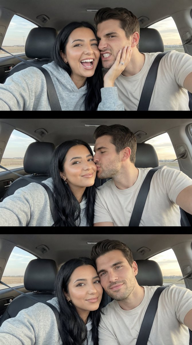 AI Prompt for Photorealistic Couple Car Selfie Triptych