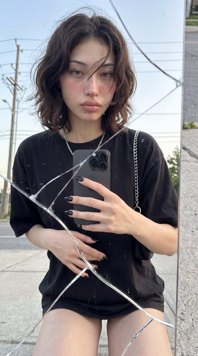 AI Prompt for Photorealistic Cracked Mirror Selfie
