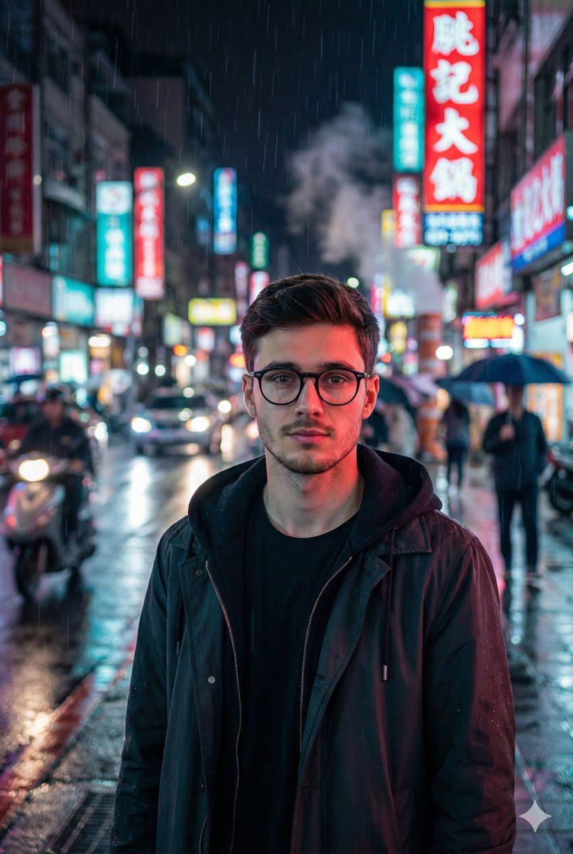 AI Prompt for Photorealistic East-Asian Neon Night Portrait with Cyberpunk Cityscape