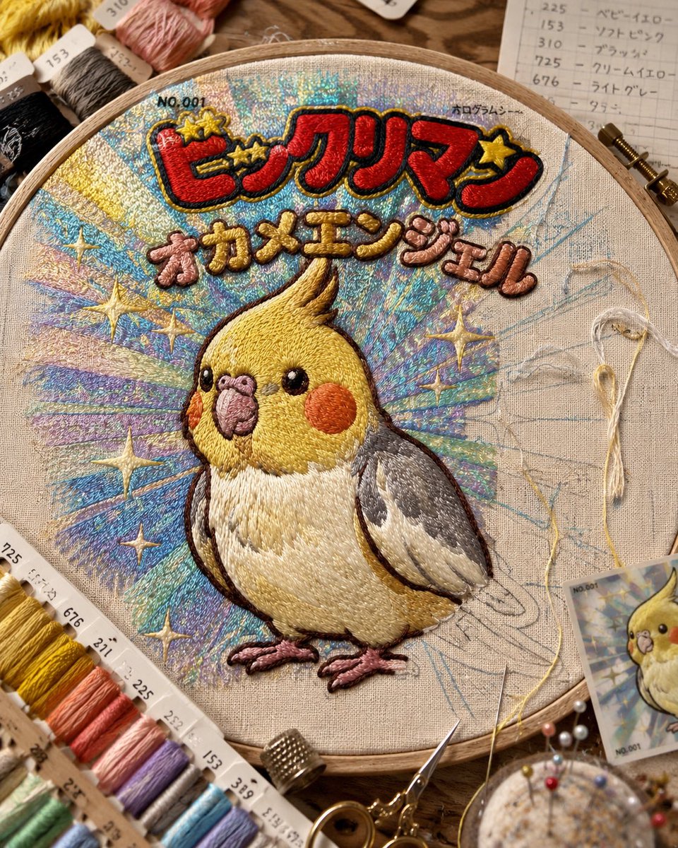 AI Prompt for Photorealistic Embroidered Cockatiel in Japanese Wood Hoop
