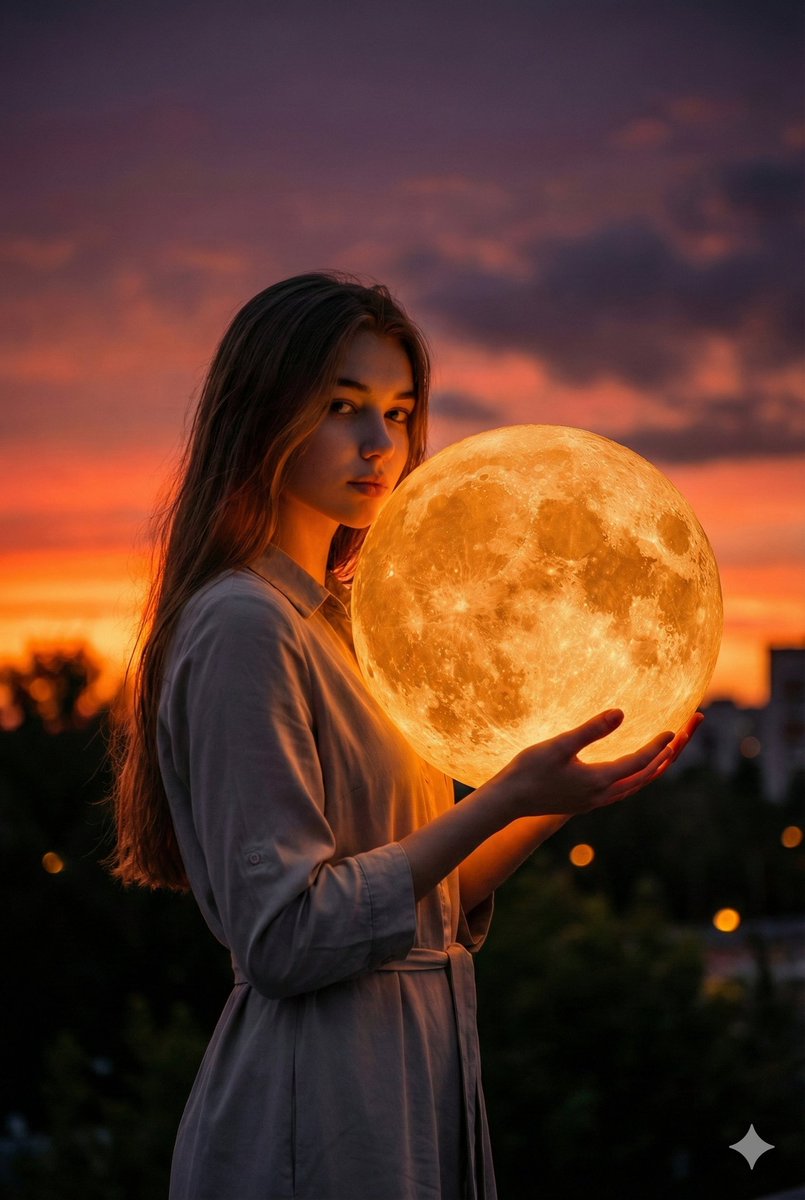 AI Prompt for Photorealistic Female Portrait Holding a Glowing Moon