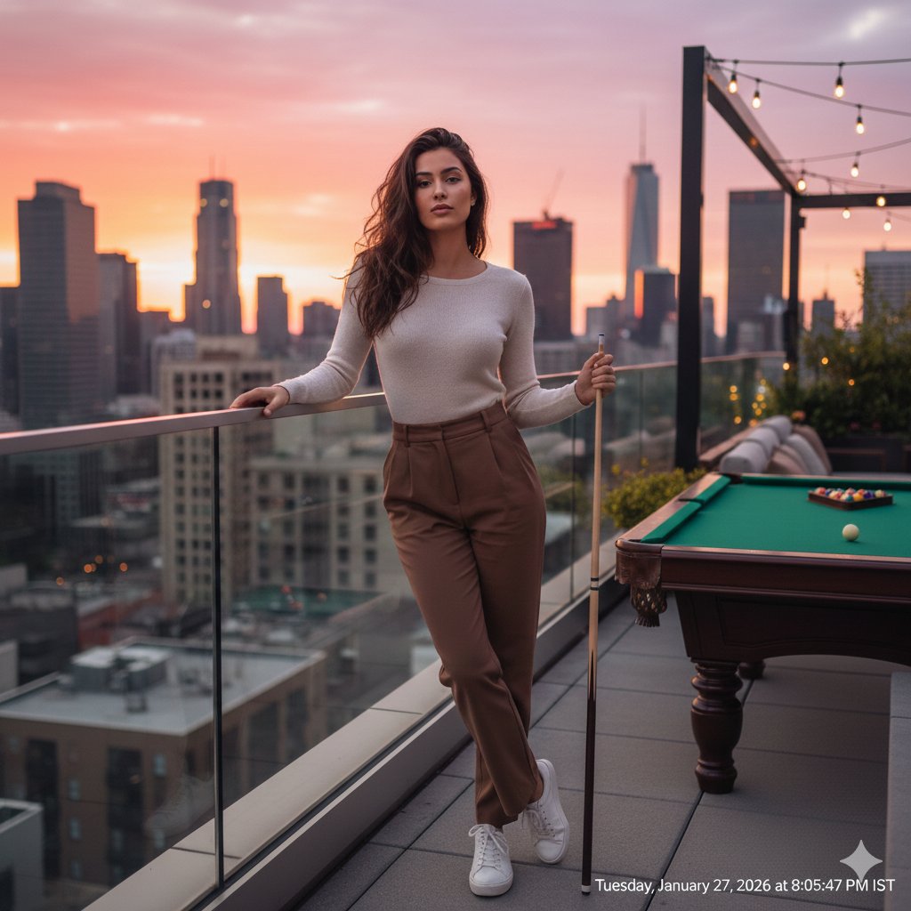 AI Prompt for Photorealistic Female Portrait in Billiards Lounge Setting