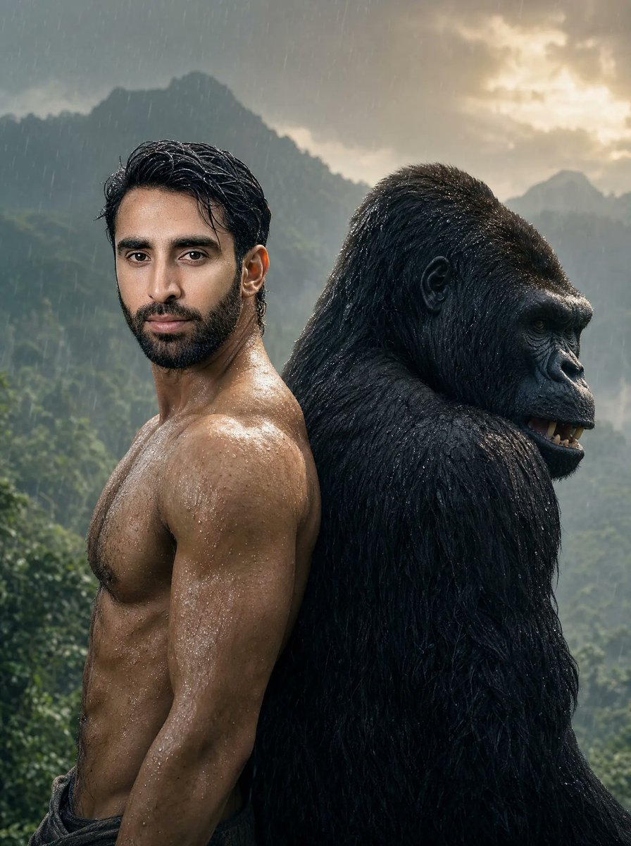AI Prompt for Photorealistic Jungle Portrait with Man and Gorilla
