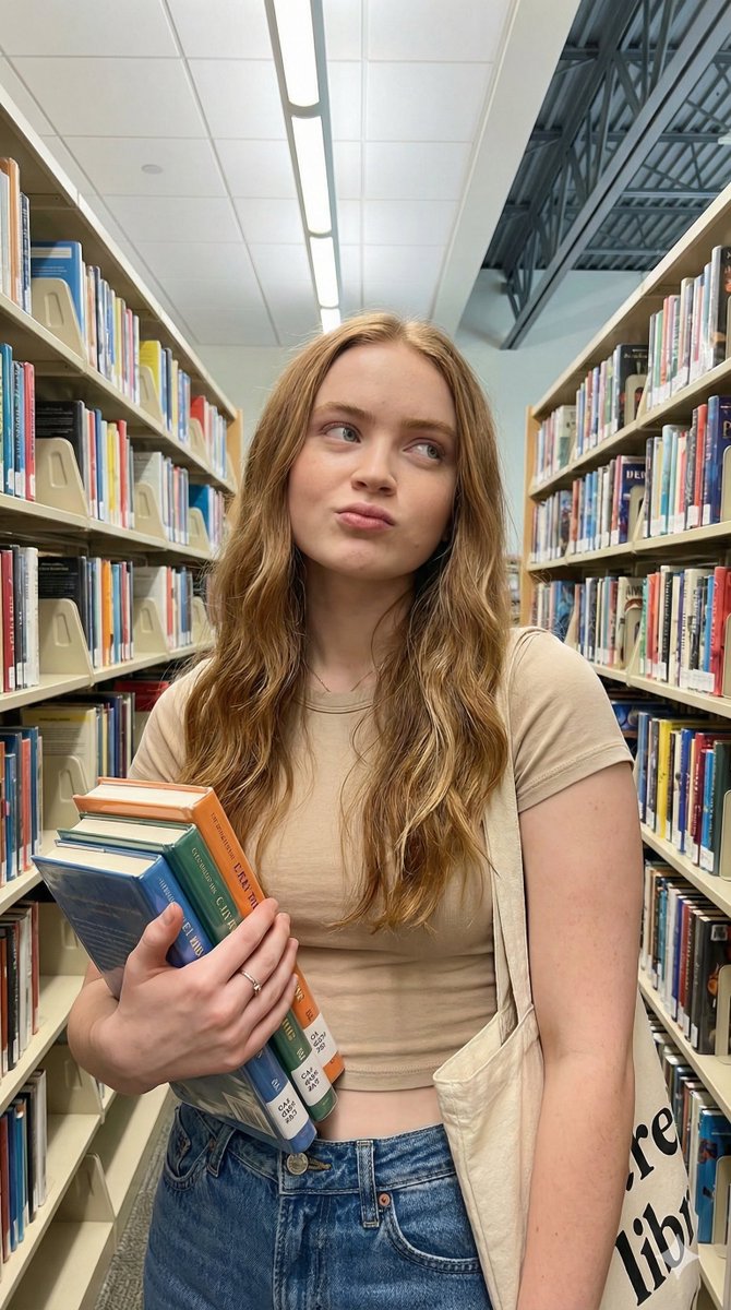 AI Prompt for Photorealistic Lifestyle Image of Young Woman in Library