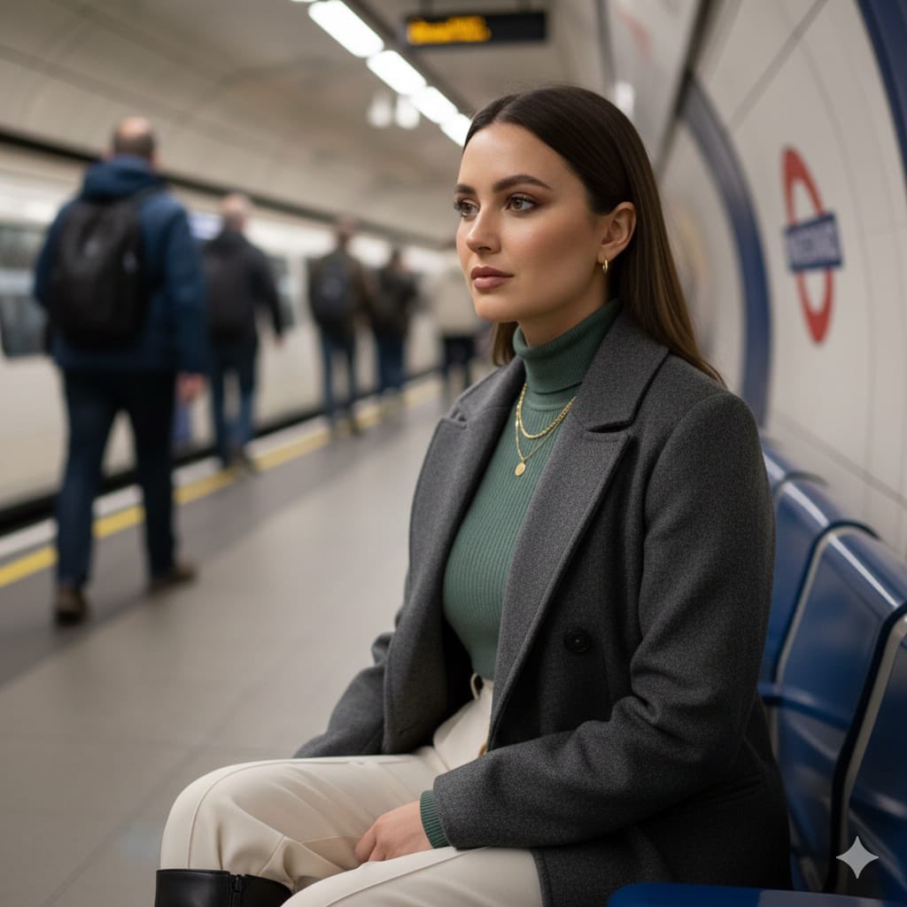 AI Prompt for Photorealistic London Underground Commuter Portrait in Cinematic Style