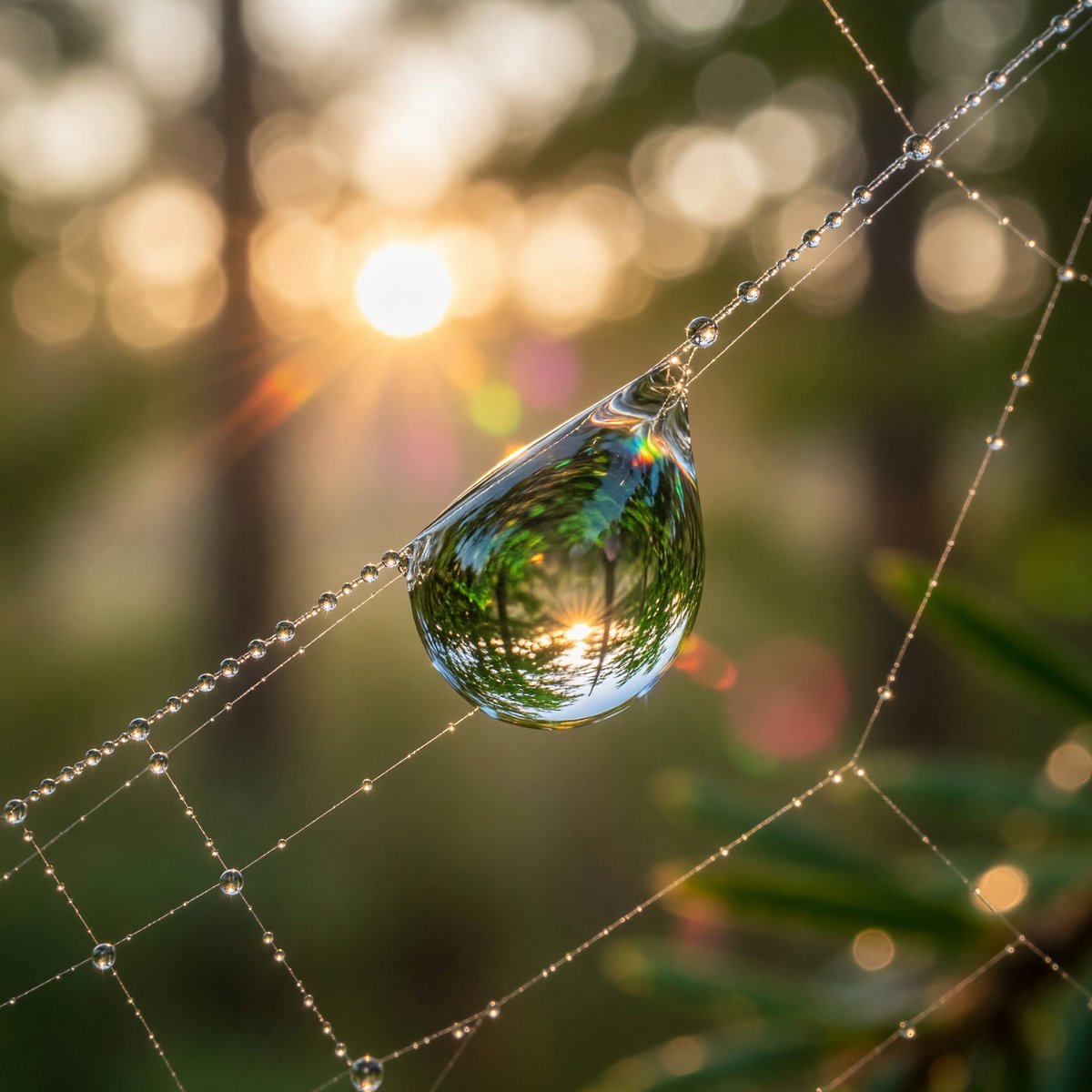 AI Prompt for Photorealistic Macro Sunrise Scene with Dewdrop on Spider Web