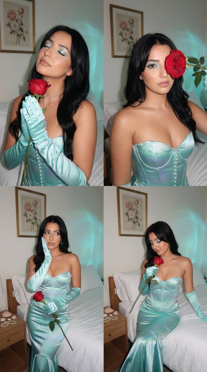 AI Prompt for Photorealistic Mermaidcore Fashion Photoshoot in Vintage Bedroom