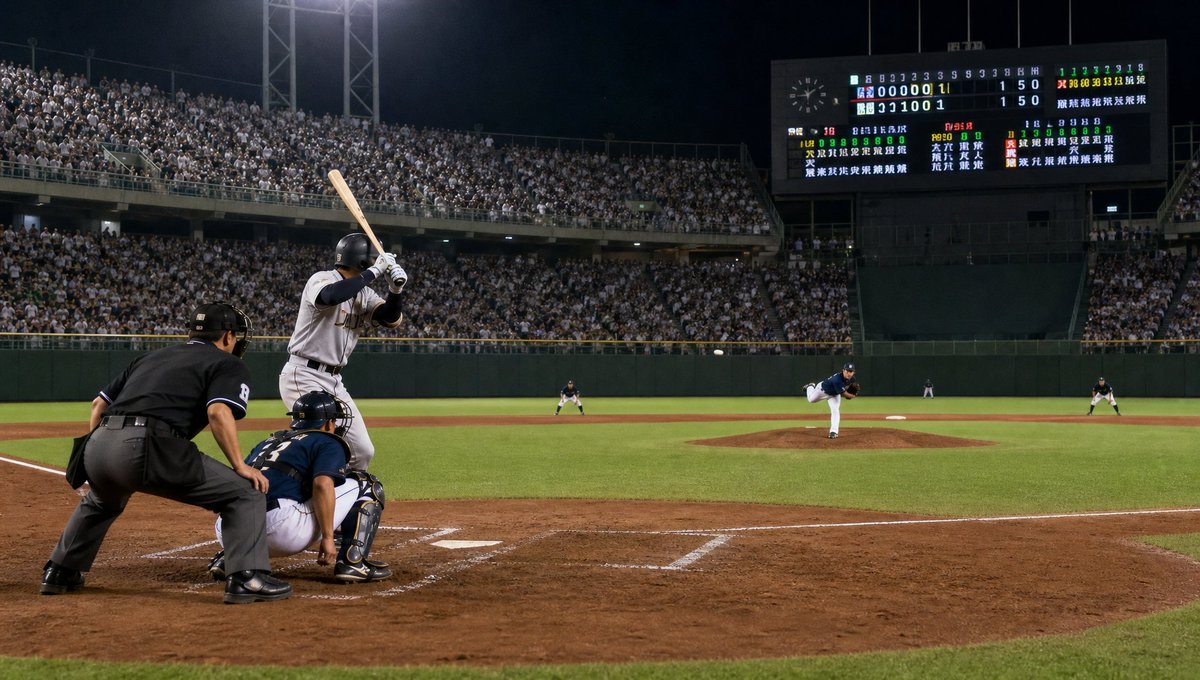 AI Prompt for Photorealistic Night Baseball Stadium Scene with Packed Crowd and Scoreboard