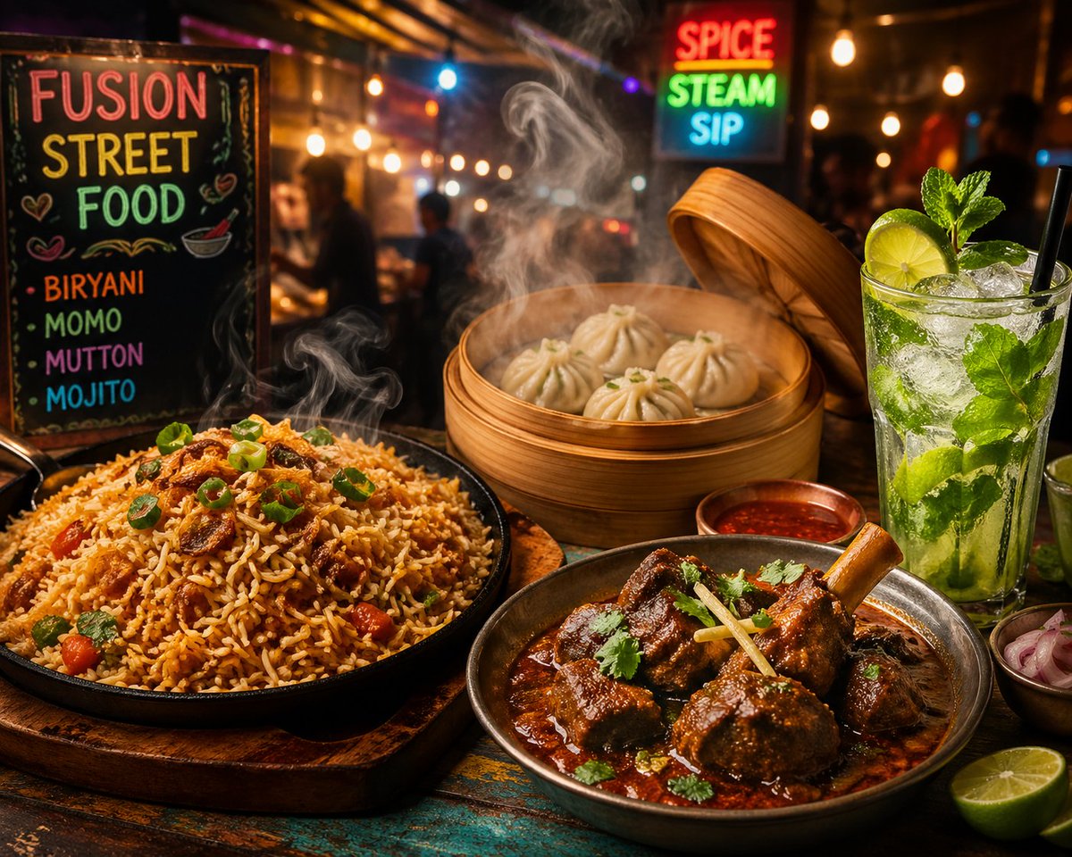 AI Prompt for Photorealistic Night Market Scene with Fusion Street Foods