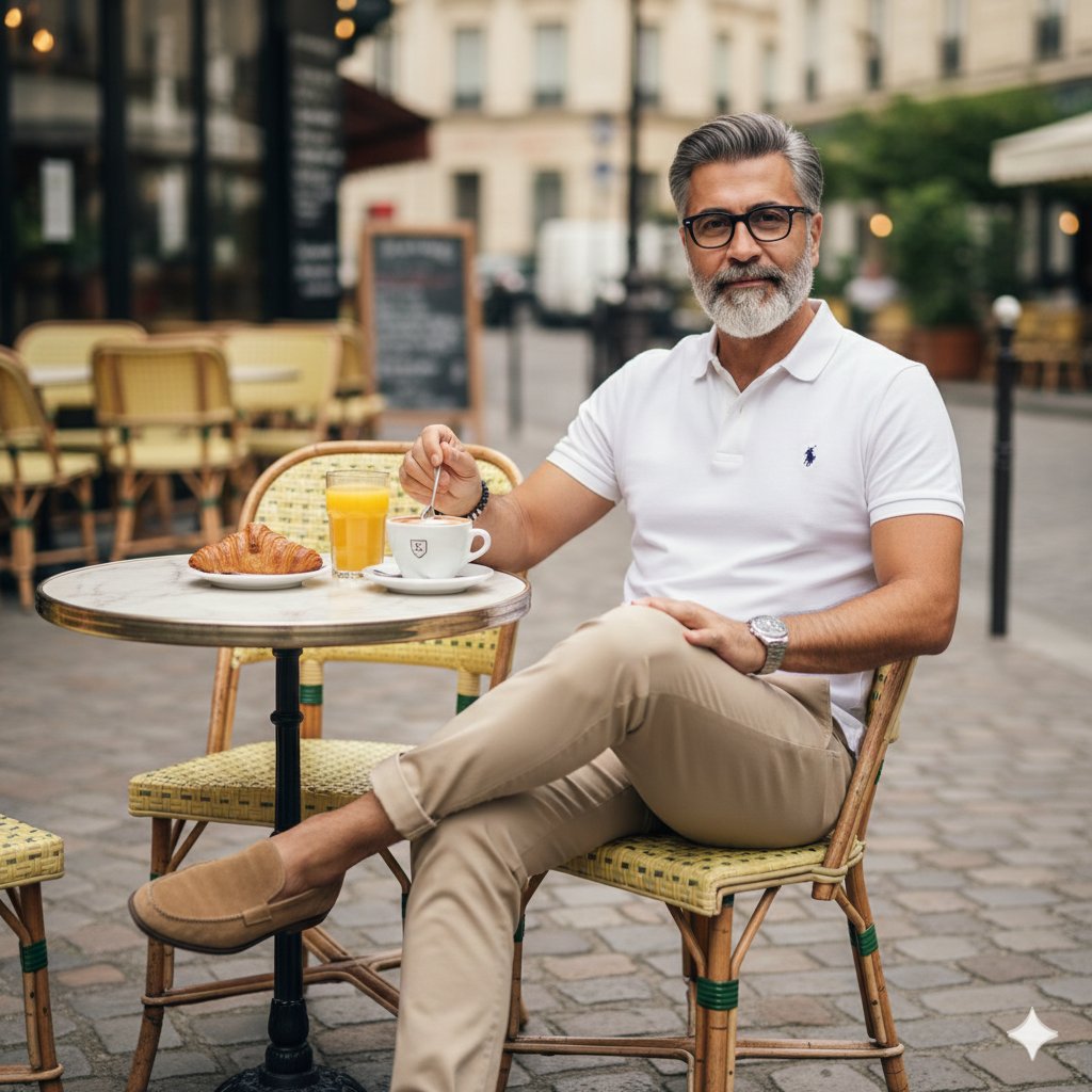 AI Prompt for Photorealistic Parisian Cafe Scene with Stylish Man